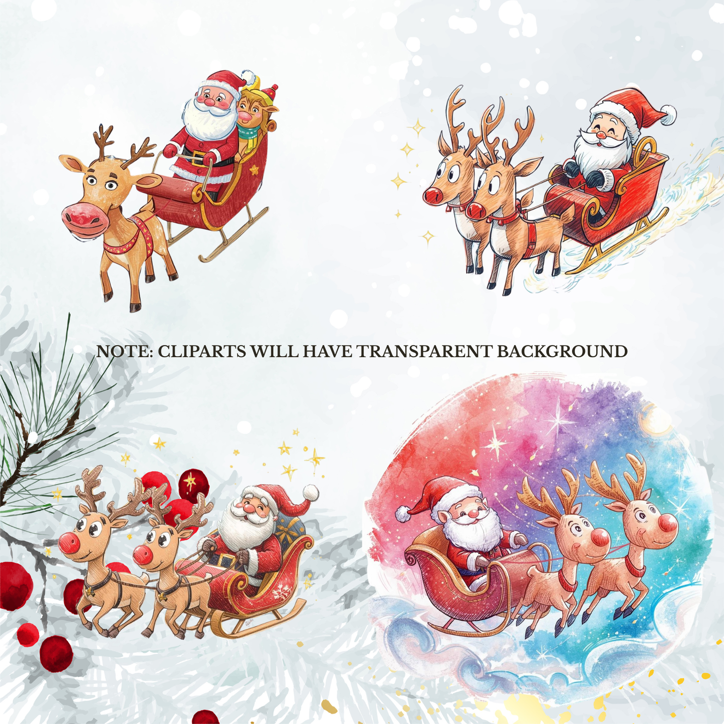 Santa & Reindeer Christmas Clipart: Festive Holiday Graphics (Digital Download - 54 PNGs)