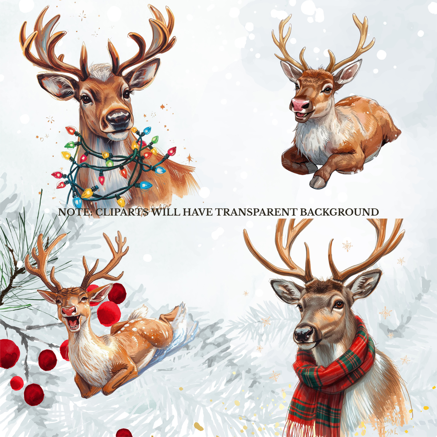 Santa & Reindeer Christmas Clipart: Festive Holiday Graphics (Digital Download - 54 PNGs)