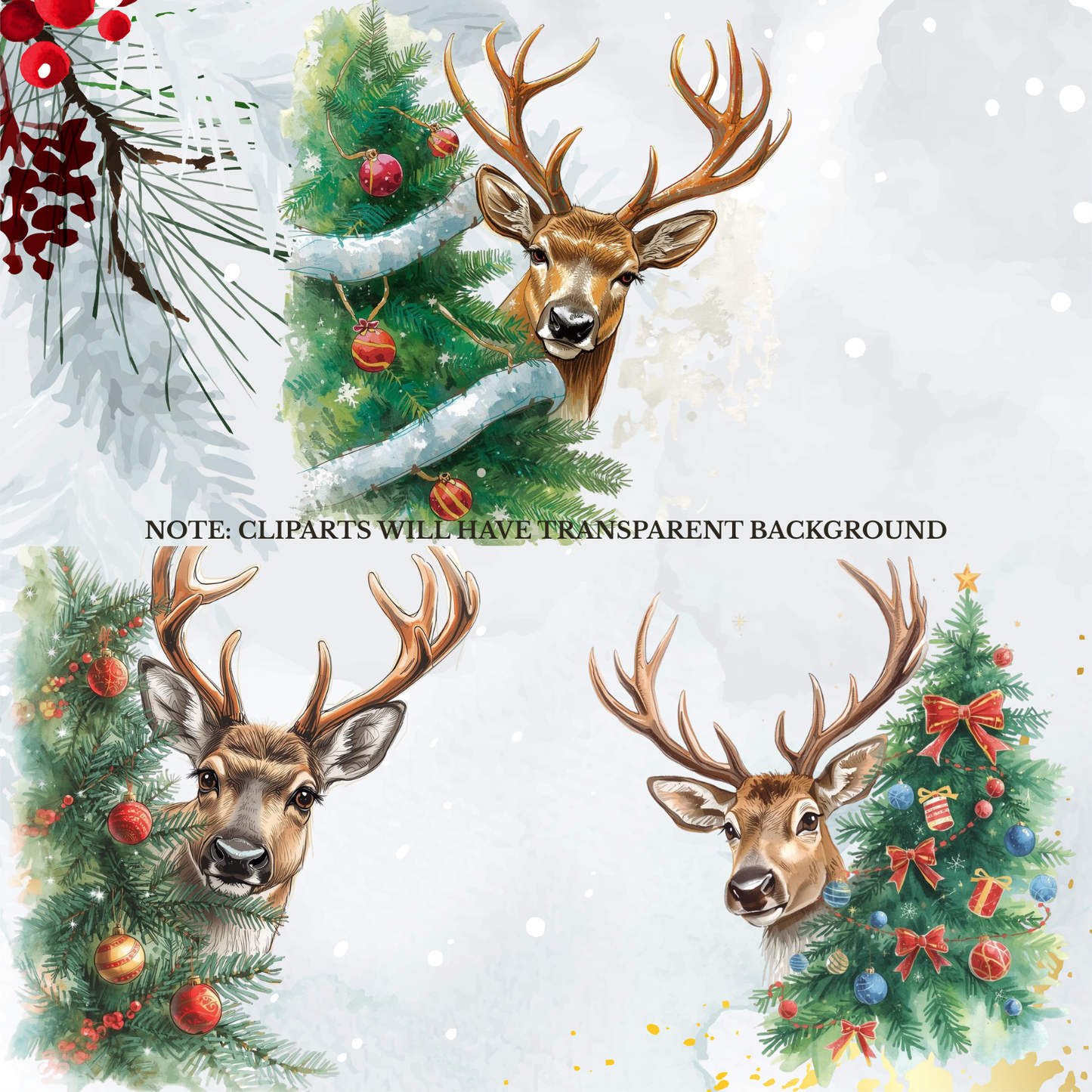 Santa & Reindeer Christmas Clipart: Festive Holiday Graphics (Digital Download - 54 PNGs)