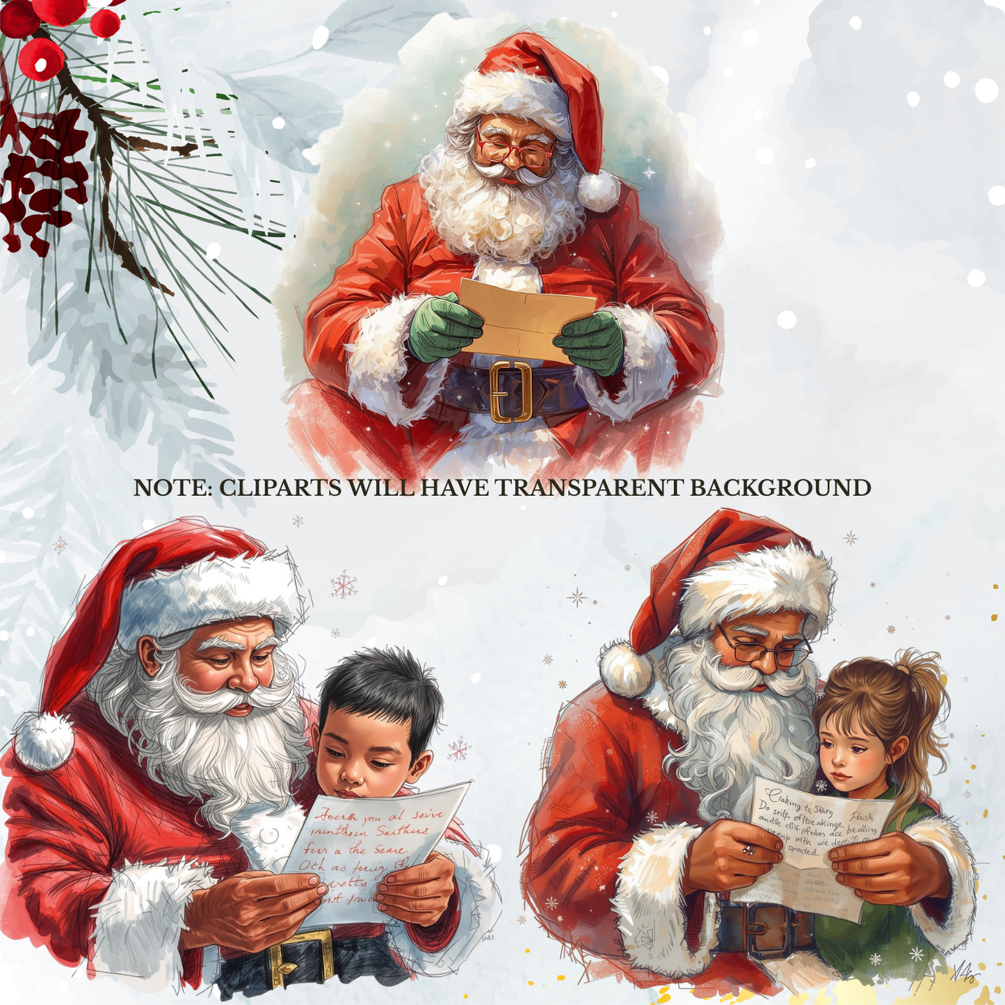 Santa & Reindeer Christmas Clipart: Festive Holiday Graphics (Digital Download - 54 PNGs)