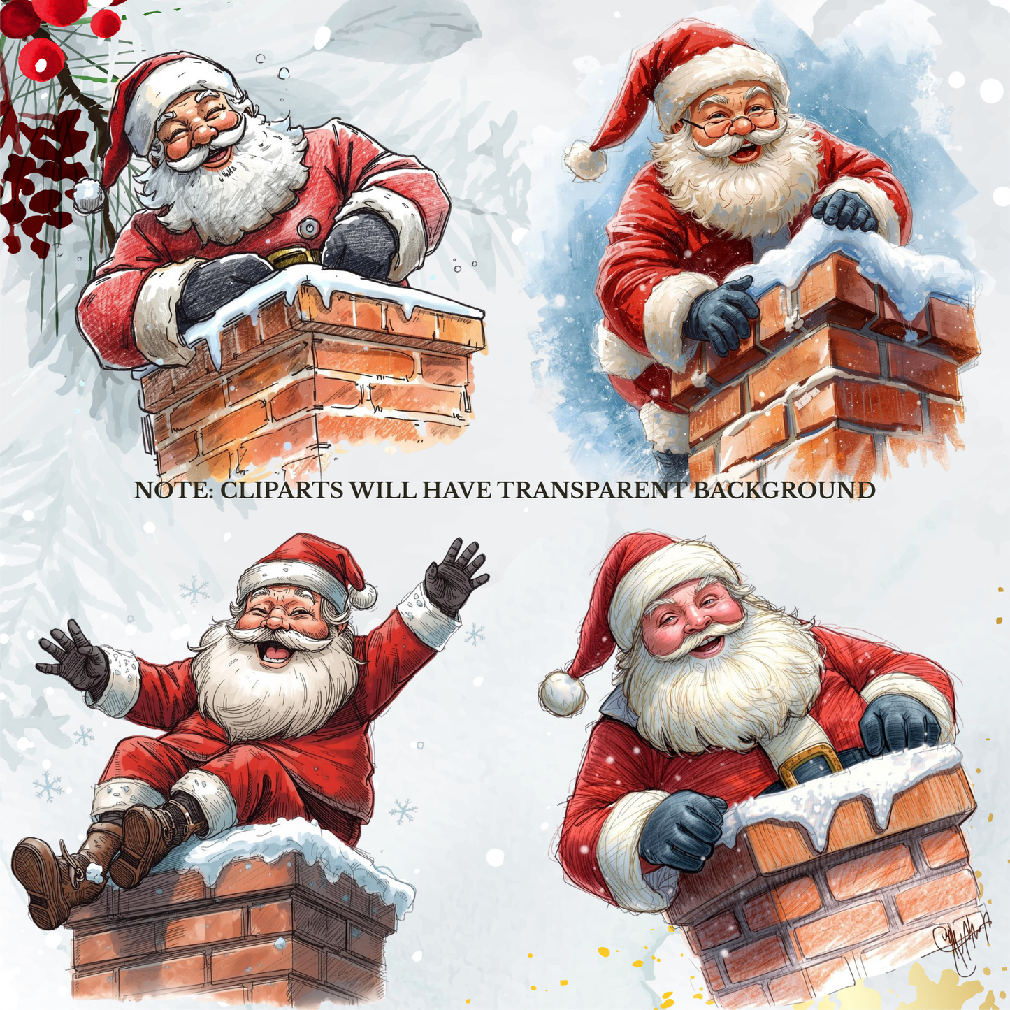 Santa & Reindeer Christmas Clipart: Festive Holiday Graphics (Digital Download - 54 PNGs)