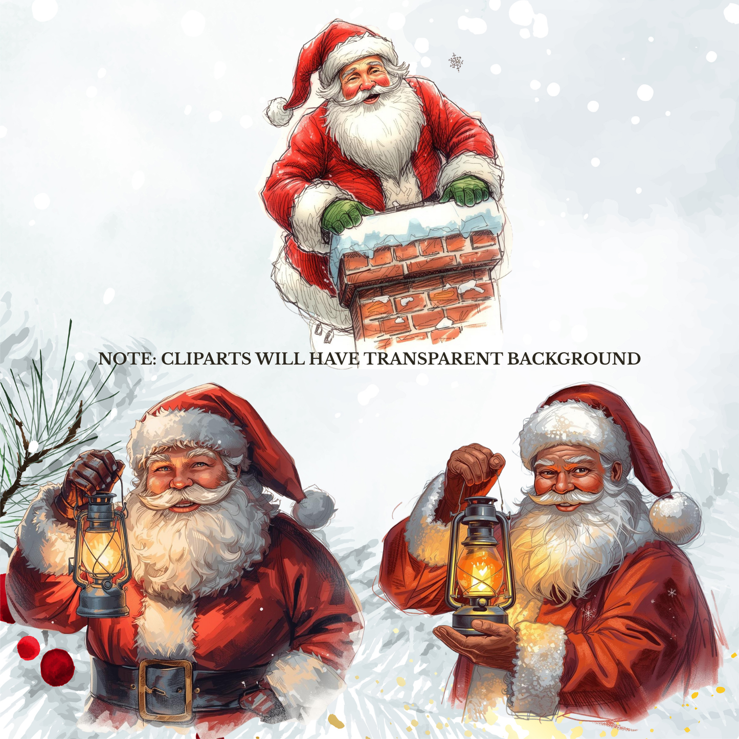 Santa & Reindeer Christmas Clipart: Festive Holiday Graphics (Digital Download - 54 PNGs)