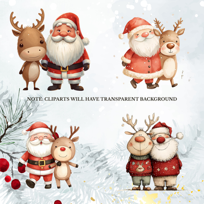 Santa & Reindeer Christmas Clipart: Festive Holiday Graphics (Digital Download - 54 PNGs)