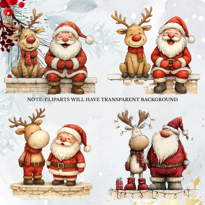 Santa & Reindeer Christmas Clipart: Festive Holiday Graphics (Digital Download - 54 PNGs)