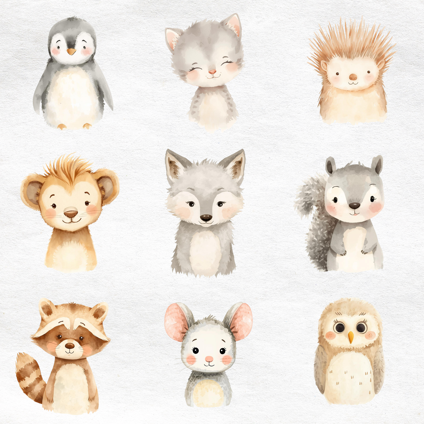 Watercolor Woodland Portraits Clipart, Cute Animals Clipart
