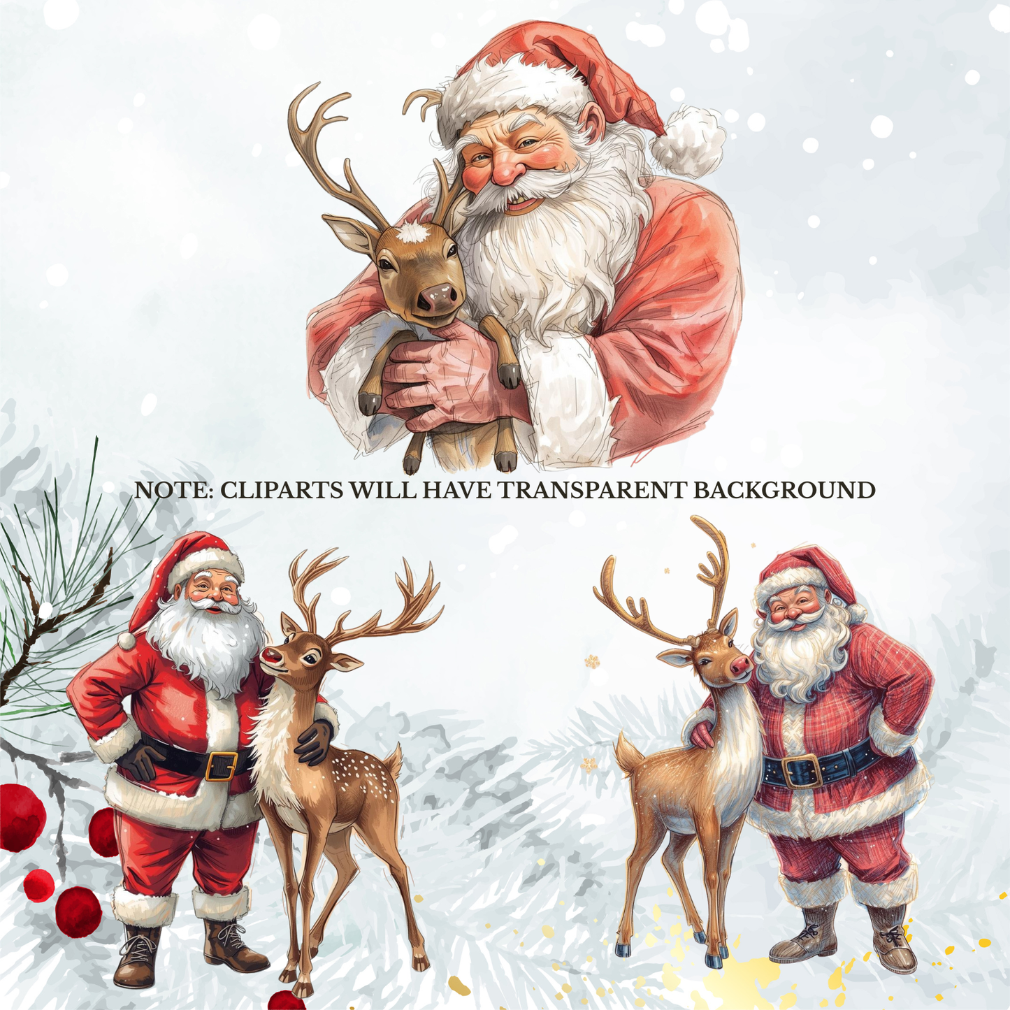 Santa & Reindeer Christmas Clipart: Festive Holiday Graphics (Digital Download - 54 PNGs)