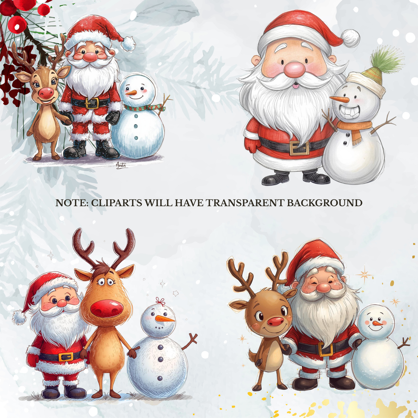 Santa & Reindeer Christmas Clipart: Festive Holiday Graphics (Digital Download - 54 PNGs)