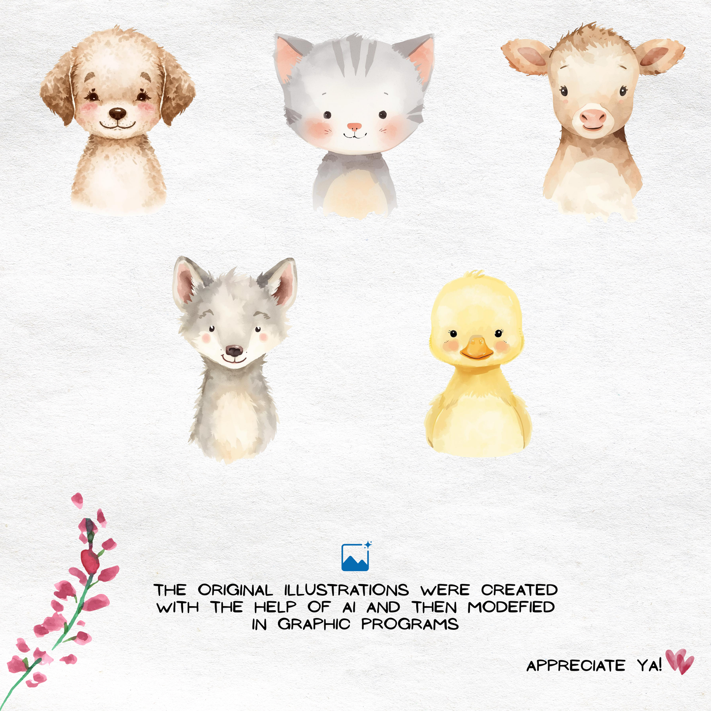 Watercolor Woodland Portraits Clipart, Cute Animals Clipart