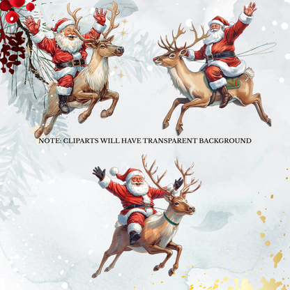 Santa & Reindeer Christmas Clipart: Festive Holiday Graphics (Digital Download - 54 PNGs)