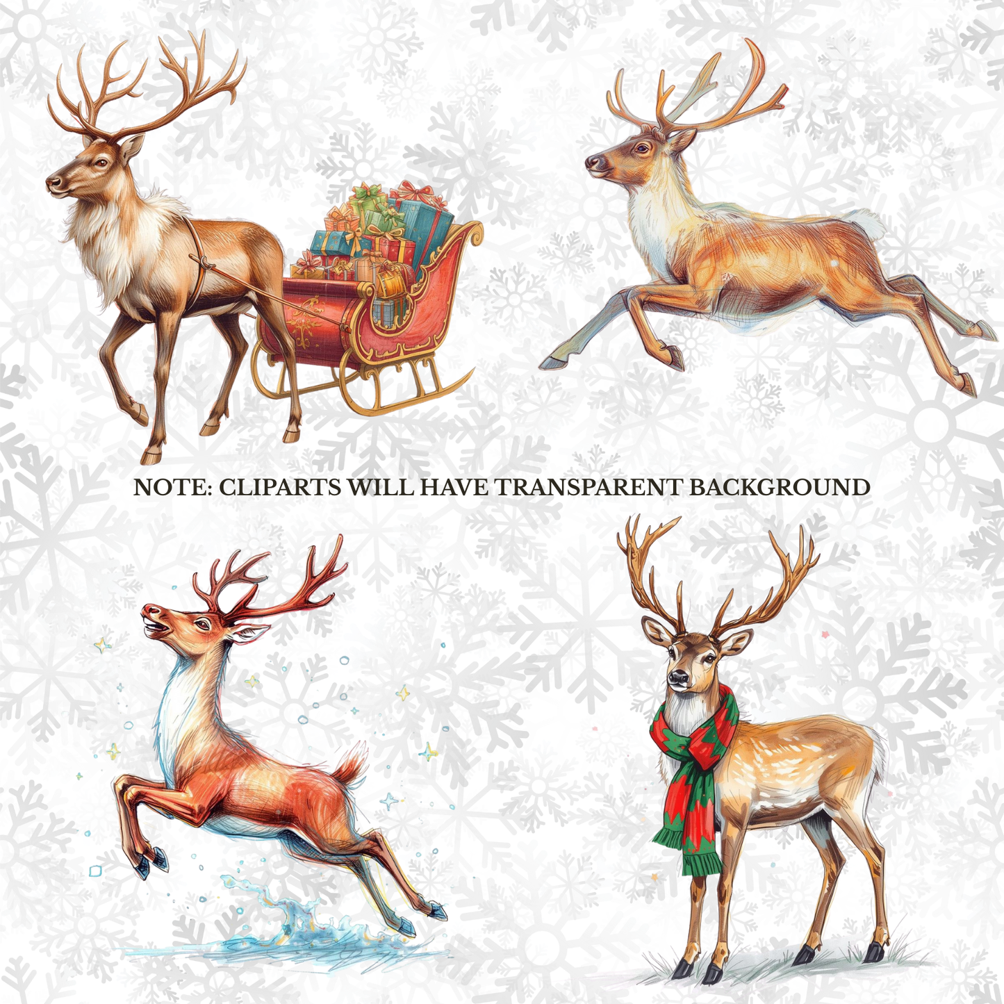 Santa & Reindeer Christmas Clipart: Festive Holiday Graphics (Digital Download - 54 PNGs)
