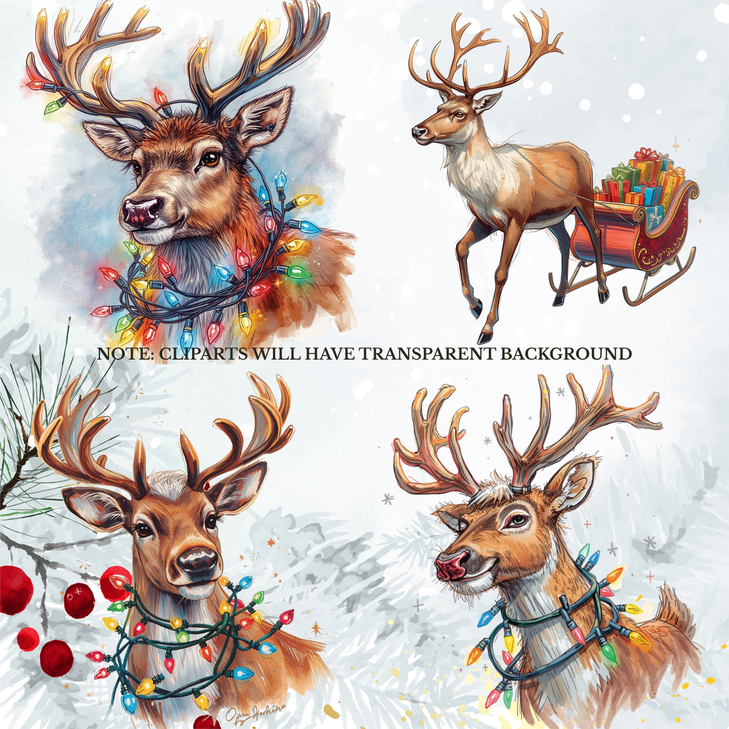 Santa & Reindeer Christmas Clipart: Festive Holiday Graphics (Digital Download - 54 PNGs)