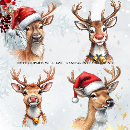 Santa & Reindeer Christmas Clipart: Festive Holiday Graphics (Digital Download - 54 PNGs)