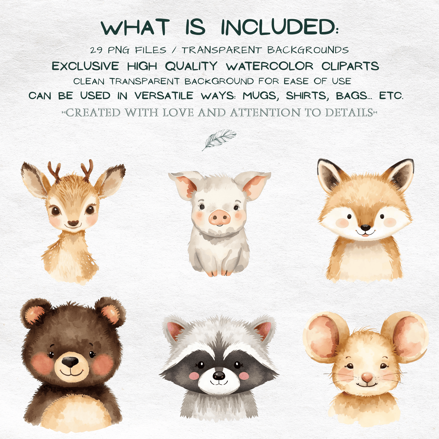 Watercolor Woodland Portraits Clipart, Cute Animals Clipart